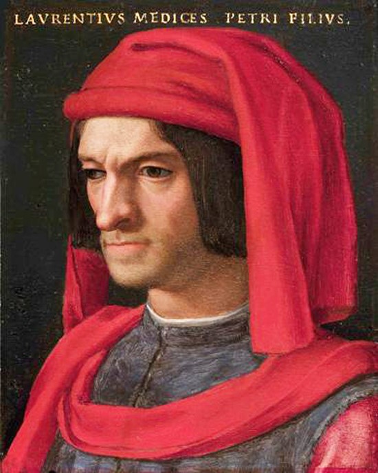 Lourenáºo de Má®dici, senhor de Florenáºa e importante mecenas do Renascimento. Retrato de Agnolo Bronzino, Galleria degli Uffizi.